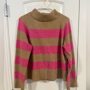 John + Jenn Pink and Brown Striped Mock Neck Sweater
